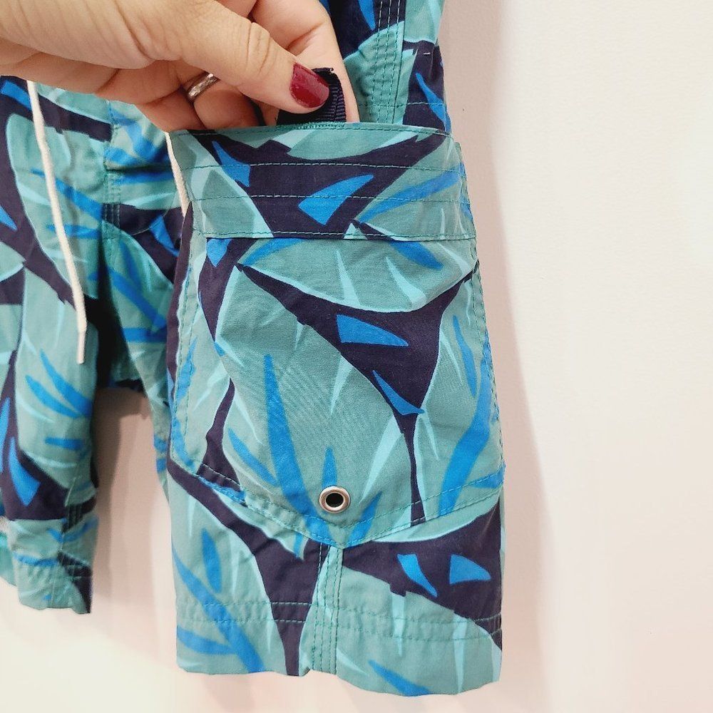 J Crew Swim Shorts Mens 29 Board Short Palm Blue Green Leaf - Picture 3 of 9
